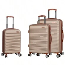 Set di 3 valigie da 20+24+28 pollici, marchio europeo, design francese, in materiale ABS, espandibili, con ampia capacità, ruote silenziose, serratura di sicurezza, impermeabili, resistenti all'usura, garanzia di 1 anno, essenziali per il viaggio, must-have per le vacanze, decorazioni eleganti, basics di moda, leggere e confortevoli, regalo speciale per la famiglia, prodotto top, contrasto di colori luminosi primavera/estate, adatto per uomini e donne, valigia da cabina per compagnie low-cost - Champagne - Visualizzare 2