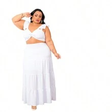 Women's Elegant Luxurious Skirt And Blouse Set, Reinforced Long Cropped Skirt - trắng - Xem 2