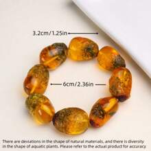 1pc Naturally Shaped Resin Bracelet, Resembling Natural Amber, Contains Visible Water Grass, Changes Color Under Ultraviolet Light, Ideal As Festival Gift Or Daily Wear - A - View 8