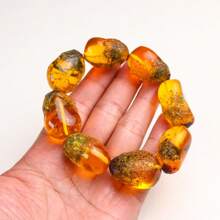 1pc Naturally Shaped Resin Bracelet, Resembling Natural Amber, Contains Visible Water Grass, Changes Color Under Ultraviolet Light, Ideal As Festival Gift Or Daily Wear - A - View 9