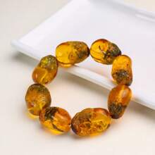 1pc Naturally Shaped Resin Bracelet, Resembling Natural Amber, Contains Visible Water Grass, Changes Color Under Ultraviolet Light, Ideal As Festival Gift Or Daily Wear - A - View 4