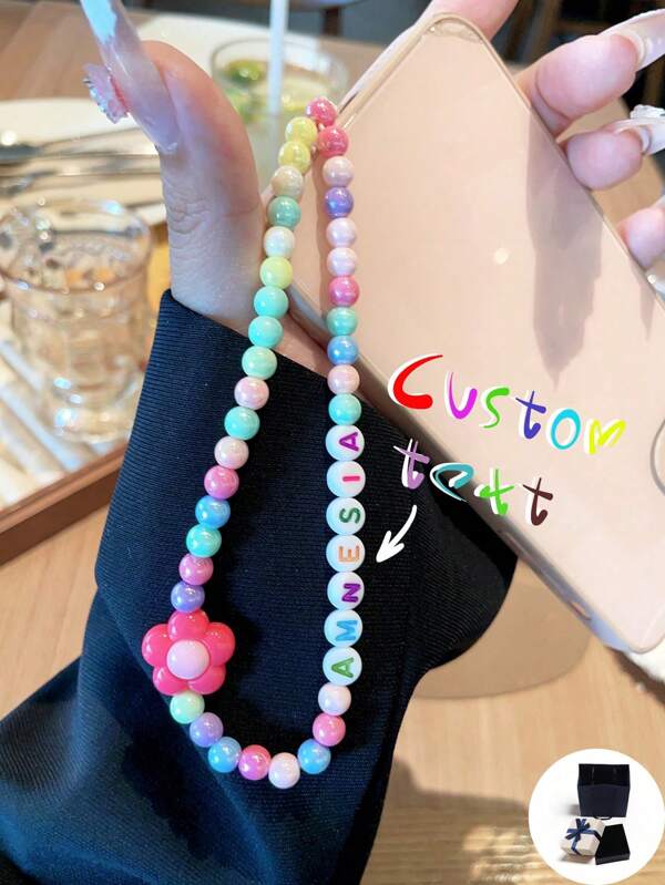 Custom Mobile Phone Chain With Random Color Beaded Chain, Customized Letter Bead, Compatible With Phones, Personalized Gift For Birthday, Valentine's Day, Anniversary, Couples, Best Friends, Girlfriend, Boyfriend, Father