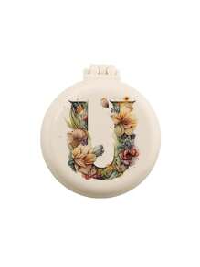 1个可爱26字母花卉婚礼专属迷你梳子，小巧便携迷你气垫梳，带折叠气囊按摩功能，内置镜子，旅行和露营必备 - 米色 - 查看 30