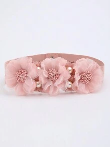 1pc Women's Colorful Lace Pearl & Faux Flower Decor Elastic Waist Belt, Holiday Style - A - View 6
