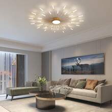 Upgraded 42-Light Modern Flower Ceiling Lamp With Firework Petals - Perfect For Living Room & Bedroom Décor - 金色 - 查看 6