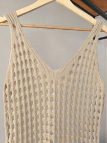 Summer Long Beach Cover-Up Tank Top Dress V-Neck - Champagne - View 2