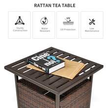 Outsunny Outdoor Rattan Wicker Patio Coffee Table W/ Umbrella Hole Suitable For Garden Backyard Brown - Brown - View 3