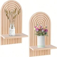 2 pezzi di mensole ad arco in stile boho, ripiani da parete decorativi in legno, mensole appese arcobaleno bohémien, per cameretta, camera da letto, soggiorno, portacandele e portaoggetti, decorazione d'autunno per la casa