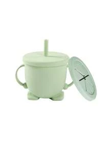 1pc Silicone Cup With 1pc Snack Lid, Infant Baby Training Cup, Anti-Spill Milk/Water Cup With Handles & Straw, Children Beverage Cup