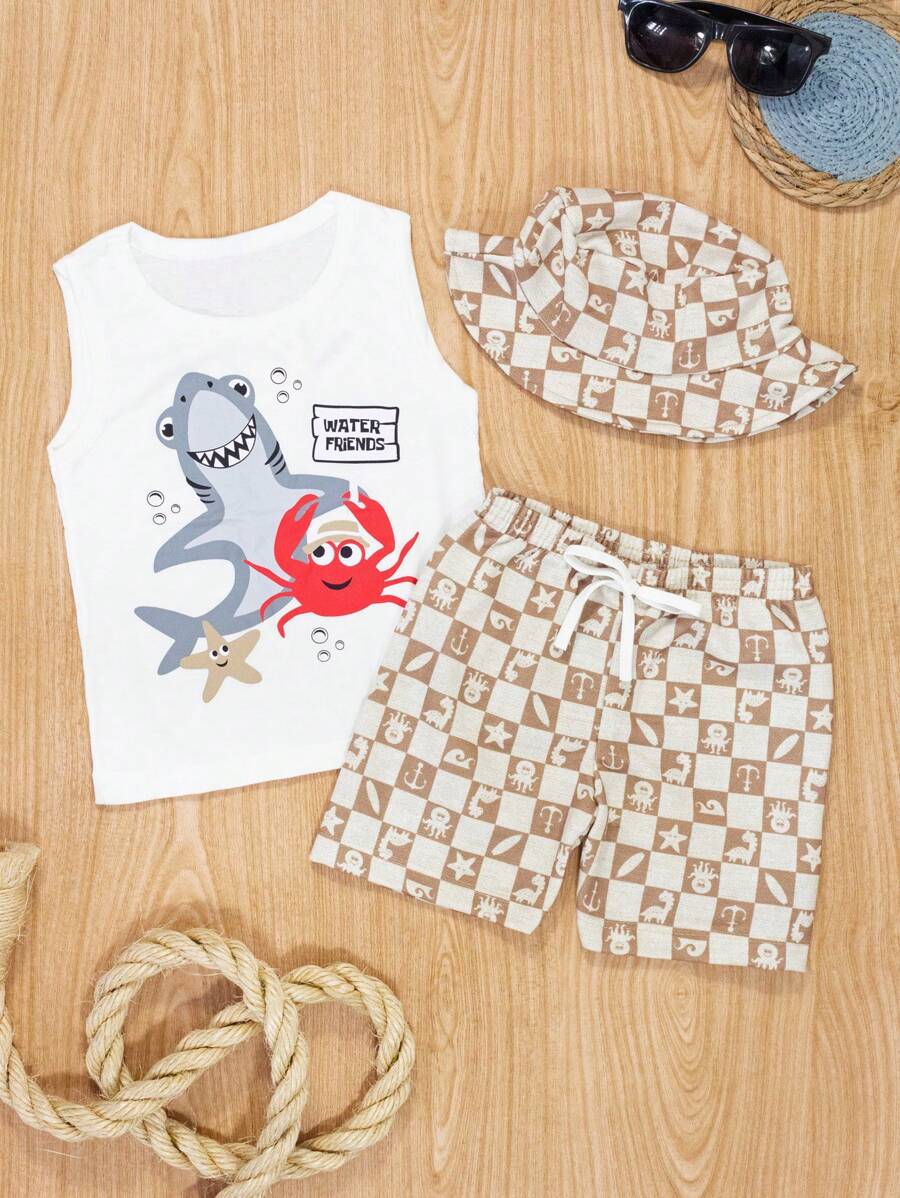 Children's Set With Water Cream Hat For Boy - Màu be - Xem 1