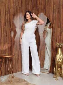 Mule Jumpsuit With Limp Pants, Details On The Sleeve - 白色 - 查看 4