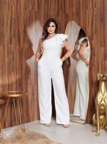 Mule Jumpsuit With Limp Pants, Details On The Sleeve - 白色 - 查看 2