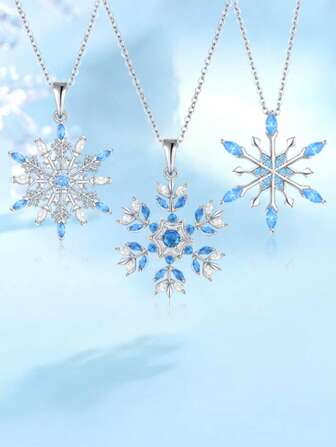 1pc Christmas Accessory Blue Snowflake Pendant Necklace, Suitable For Daily Wear For Women, Romantic Birthday/Christmas Gift For Girlfriend/Wife/Mother