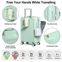 Sea Choice Front Opening Luggage 20 Inch PC Hard Shell Suitcase Hand Luggage Front Open With YKK Zipper TSA Lock 4 Wheels Computer Compartment USB Charging Ports & Cup Holder - Green - View 7
