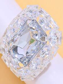 1 Pair Silver Geometric Rhinestone Clip-On Earrings, Fashionable Stylish For Party, Banquet Wear