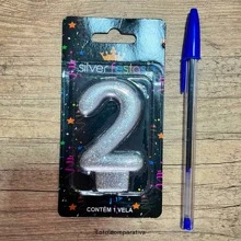 2 Number Birthday Candles Silver Glitter Shine - 26/62 años - Ver 4