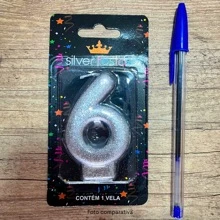 2 Number Birthday Candles Silver Glitter Shine - 26/62 años - Ver 7