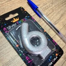 2 Number Birthday Candles Silver Glitter Shine - 26/62 años - Ver 8