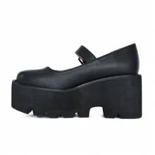 Ladies Retro Casual Slip-On Footwear - Women's Platform Mary Jane Shoes Vintage Round Toe Buckle Strap - màu đen - Xem 3