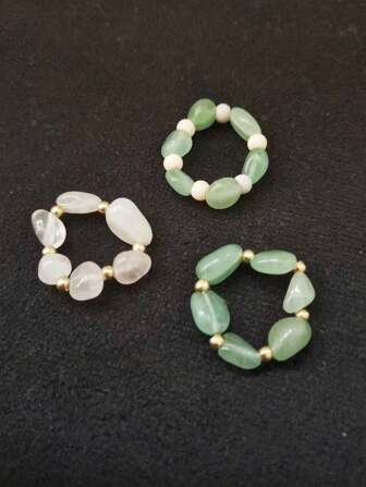 1 件男士简约柔和弹力绳串珠环绕戒指，具有新中式风格