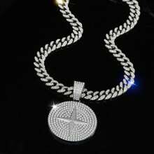 Dây chuyền mặt tròn đính đá thời trang "Ngôi sao thập tự" phù hợp với nam và nữ trẻ yêu thích nhạc Hip-Hop, đeo hàng ngày hoặc dự tiệc, phù hợp với mọi mùa - Mặt dây chuyền ngôi sao thánh giá + Vòng cổ 50cm - Xem 10