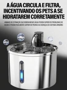 304 Stainless Steel Pet Water Fountain Cat And Dog Drinker 3.2L Stainless Bowl - 銀色 - 查看 2