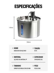 304 Stainless Steel Pet Water Fountain Cat And Dog Drinker 3.2L Stainless Bowl - 銀色 - 查看 4