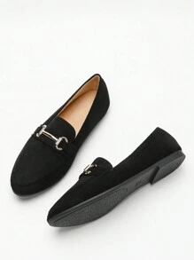 Giày lười đế bằng vải nhung mới mùa thu/đông dáng rộng cho nữ, trang trí kim loại, giày đế bằng đa năng - màu đen - Xem 3