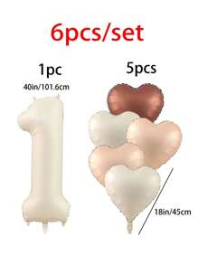 1 quả bóng bay số màu kem 40 inch và 5 quả bóng bay hình trái tim 18 inch, đồ trang trí tiệc sinh nhật, đồ dùng tiệc ngày lễ tình nhân, đồ trang trí bầu không khí bằng bóng bay lá kim - Nhiều màu - Xem 6