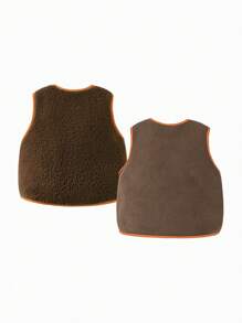 mini bala New Winter Collaboration Reversible Fleece Vest, Anti-Static For Baby - Dark Coffee - View 5