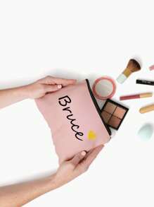 1个心形图案个性化化妆包，可机洗，女士便携式洗漱包，拉链旅行收纳盒，轻便可折叠化妆包，适合日常使用、生日、节日、返校、夏季、海滩、旅行、通勤、学生、野餐、露营、日常收纳