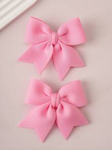 2pcs Girls' Fuchsia Bow Hair Clips, Fashionable & Cute For Everyday Use - Pink - View 2