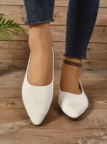 Tacones bajos beige, zapatos de trabajo suave de diseño versátil y nuevo para el transporte, bailarinas de punta plana - Beis - Ver 4