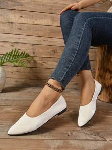 Tacones bajos beige, zapatos de trabajo suave de diseño versátil y nuevo para el transporte, bailarinas de punta plana - Beis - Ver 3