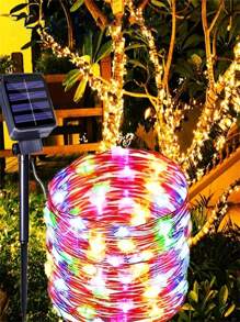 1pc Solar Outdoor Lights, Copper Wire 8 Modes Solar Fairy Tale Lights Garden Yard Tree Christmas Party Wedding