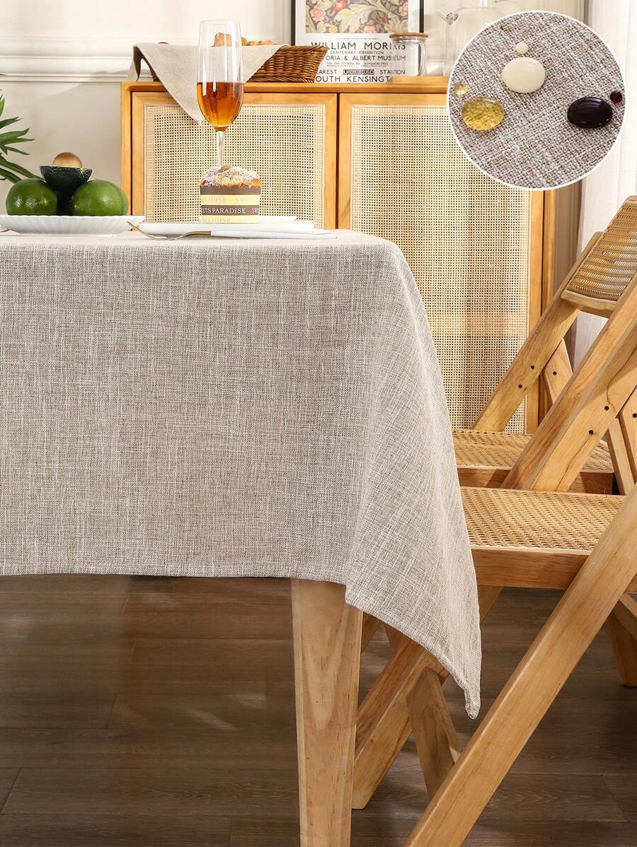 A Rolled Edge Table Cloth, Rustic Linen Waterproof, Oil-Proof, Dust-Proof Table Cloth, Suitable For Kitchen Table, Restaurant Decoration, Holiday Party Table Cloth, Home Decor Textile Table Cloth Home Decor Textiles - Khaki - View 1