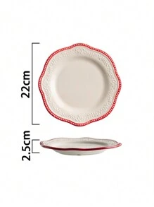 1pc Minimalist French Style Ceramic Plate, 7.8 Inch, Embossed, Heat-Resistant, Vintage Niche Design, High-Quality Dessert, Cake, Breakfast, Fruit Plate, Suitable For Home, Dining Room, Hotel, Cafe