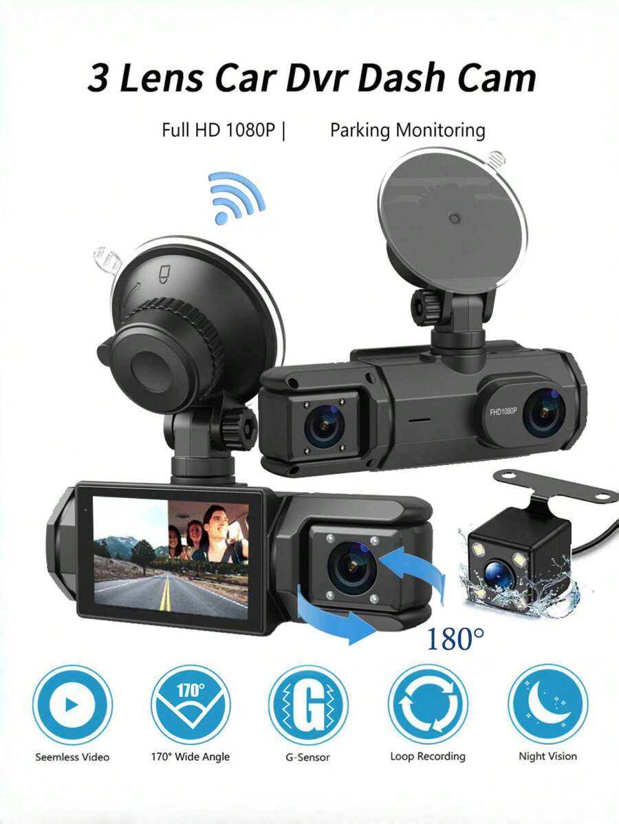 NHOPEEW 4-Kanal Dashcam | 360° Überwachung | 3,16" Display | Nachtsicht & Bewegungserkennung