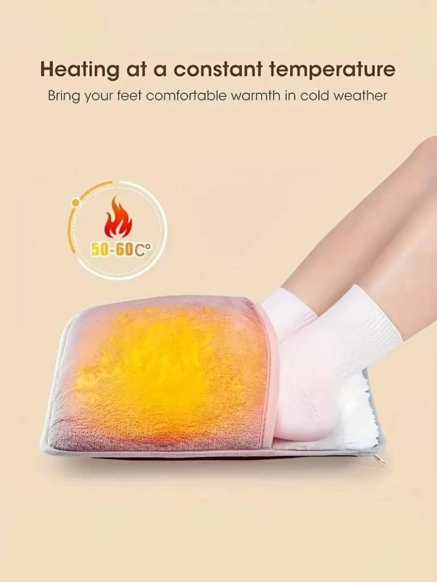 USB 加热脚垫，可洗羊毛电动暖脚器，家用加热拖鞋，让您的双脚在冬天保持温暖 - 36V 或更低电压，便携式 - 灰色 - 查看 1