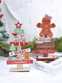 2PCS Đồ trang trí Giáng sinh bằng gỗ hình người bánh gừng Đồ trang trí cây thông Noel Bảng chữ cái bằng gỗ Trang trí nhà để bàn - Cây thông Noel-Người đàn ông bánh gừng bằng gỗ - Xem 3