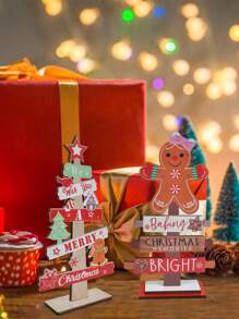 2PCS Đồ trang trí Giáng sinh bằng gỗ hình người bánh gừng Đồ trang trí cây thông Noel Bảng chữ cái bằng gỗ Trang trí nhà để bàn - Cây thông Noel-Người đàn ông bánh gừng bằng gỗ - Xem 7
