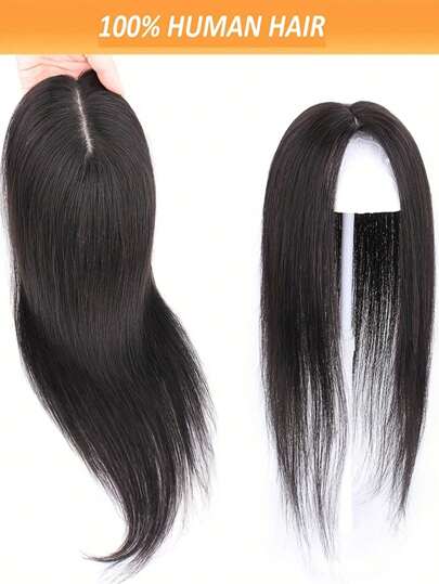 Luxurious Long Straight Human Hair Topper For Women Natural Look Full Volume & White Hair Coverage