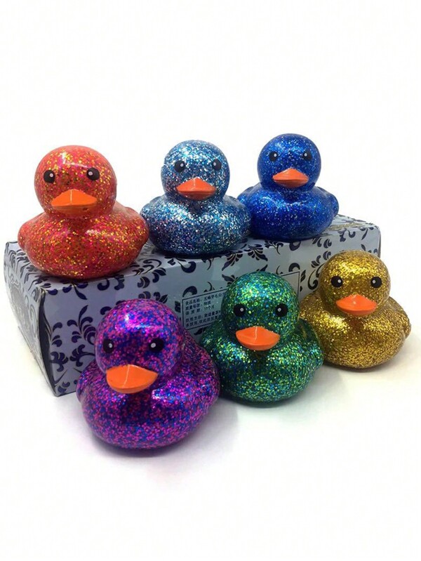 1pc/5pcs Rubber Ducks, Floating Toys, Glowing Ducks, Squeaky Sound, Tassels, Glitters, Flashing Party Duck Ornaments, Random Colors, Suitable For Home Decor, Bicycle, Car, Decoration And Party Favors,Party Favours,Gifts,Plastic Ducks,Ducks,Rubber Ducks,Duck,Sensory,Bike Toy,Tiny Ducks