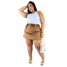 Short Skirt Plus Size Tailored With Belt Various Colors Summer - 套件 2 黑色/米色 - 查看 4