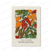 1 pezzo Quadro su tela con peperoncino giapponese, cartellone e stampe nordici, quadri con bicchiere di vino per decorazione cucina e casa, senza cornice - Multicolore - Visualizzare 9