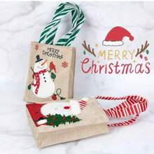2 件卡通圣诞老人和雪人印花礼品袋，粗麻布手提袋，用于装糖果、水果、礼物 - 彩色 - 查看 6