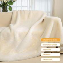 Cuddly Blanket Fluffy Plush Blanket Sofa Blanket Fleece Blanket Flannel Couch Blanket For Bed Sofa Bedroom Office- Thick & Warm Blanket Super Soft For Sofa Throw - Beige - View 4