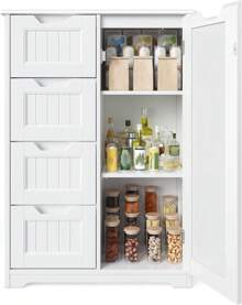 Bathroom Floor Freestanding Storage Cabinet, New Year Gift 3" Small Kitchen Pantry Storage Cabinet With Door And Shelves, Pantry Cabinet Storage Cupboard, Freestanding Wooden Dresser With 4 Drawers
