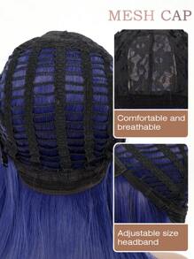 Casual Cute Blue Medium Length Straight Wig Klein Blue Bob Wig With Bangs Women's Synthetic Heat Resistant Shoulder Length Wig Halloween Costume Wig Christmas Daily Party Use 16 Inch - Blue - View 7