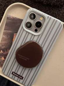 GUCADI 1pc Vertical Stripe Pattern + Coffee Bean Bracket Stylish INS Striped Retro Brown Bracket Bestselling Gift, Anti-Drop Compatible With IPhone 16/15/14/13/12 Series Phone Case, Autumn/Winter Waterproof Shockproof Scratch Resistant - Multicolor - View 8
